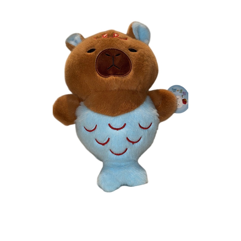 Capybara Mermaid Plush Stuffed Animal Blue Brown Whimsical Toy 10 Inch NWT - Picture 1 of 8
